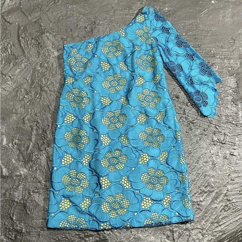 Lilly Pulitzer Blue One Sleeve Layered Crochet Cutout Dress